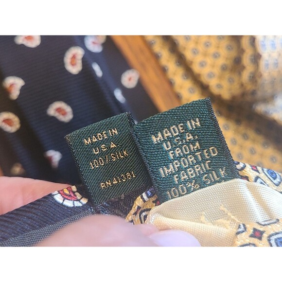 Lot of 4 Vtg Polo Ralph Lauren Silk Tie Hand Made USA Yellow Red Dark Blue Navy - Picture 3 of 16